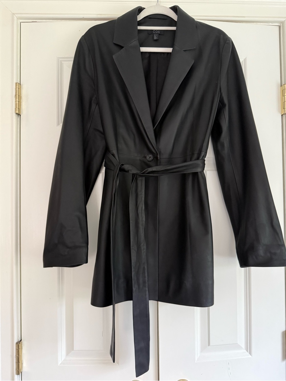 COS Black Faux Leather Belted Blazer Jacket